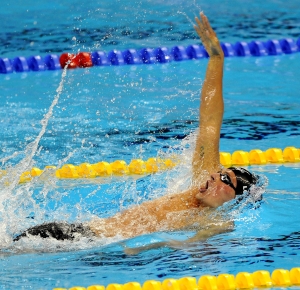 Shanghai, CHINA; Ryan Lochte (USA) competes in the men's 200m backstroke final of the 14th FINA World Championships at the Oriental Sports Center.