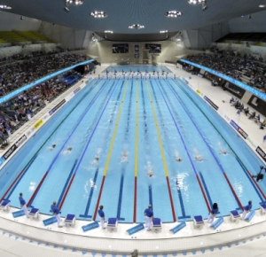 A general view of the pool during the British indoor championships at the London Aquatic Centre in preparation for the 2012 London Olympic Games.