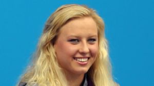 Jessica Long (USA) collects her gold medal for the women's 100m freestyle S8 final during the London 2012 Paralympic Games at Aquatics Centre.