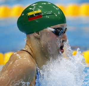 Ruta Meilutyte (LTR) competes in the women's 100m breaststroke semifinals during the London 2012 Olympic Games at Aquatics Centre