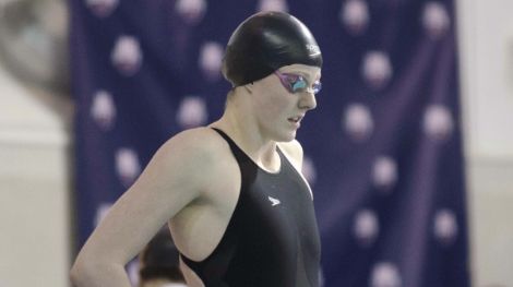 Missy Franklin prepares to swim in the women's 100 meter freestyle final during the Austin Grand Prix at the Texas Swimming Center.