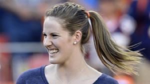 American swimmer Missy Franklin before the game between the Pittsburgh Steelers and the Denver Broncos at Sports Authority Field. The Broncos defeated the Steelers 31-19.
