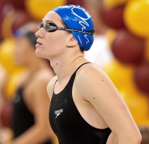 Camille Muffat (FRA) in the women's 100 meter freestyle preliminaries in the Minneapolis grand prix at the University of Minnesota Aquatic Center.