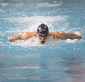 Ryan Murphy competes in the Men's 200 Yard Individual Medley final during the Speedo Short Course Junior National Championships at the Texas Swimming Center.