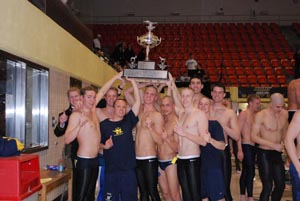 Navy men celebrate 2008 Army Navy win.