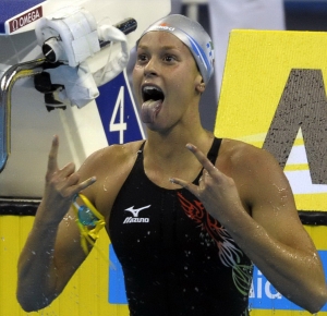 Shanghai, CHINA; Federica Pellegrini (ITA) celebrates after winning the women's 200m freestyle final the 14th FINA World Championships