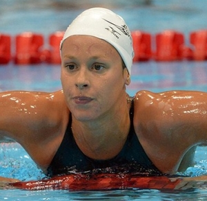 Federica Pelligrini (ITA) reacts after winning a womens 200m freestyle heat during the 2012 London Olympic Games at Aquatics Centre.