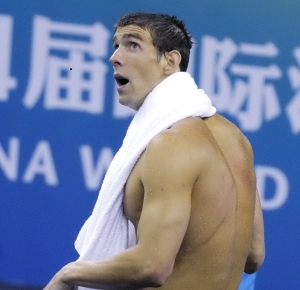 Shanghai, CHINA; Michael Phelps (USA) during the men's 4x100m freestyle relay final at the 14th FINA World Championships.