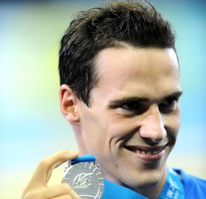 Fabio Scozzoli (ITA) with his silver medal after the men's 50m breaststroke final the 14th FINA World Championships.