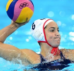 USA center back Maggie Steffens (6) looks to pass in the first quarter against Australia in the women's semifinal in the London 2012 Olympic Games at Water Polo Arena.