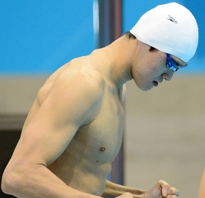 Sun Yang (CHN) prepares to compete in the men's 200m freestyle semifinals during the London 2012 Olympic Games at Aquatics Centre.