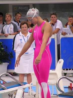Libby Lenton (now Trickett) on blocks before 200 free world record in 2005.