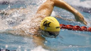 California Bears freestyle swimmer Tyler Messerschmidt competes in the 400-yard medley relay of the 2012 NCAA Swimming Division I Championship at Weyerhaeuser King County Aquatic Center. California won the relay with a time of 3:03.24.