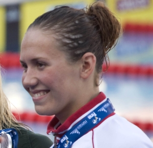 Anastasia Zueva (RUS) (right) pose with their medals during medal ceremony for the womens 200m backstroke of the 13th Fina World Aquatics Championships at the Foro Italico Swimming Complex.