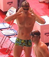 Gary Hall Jr. with another wild suit in warmup.