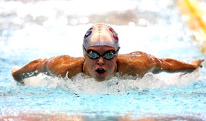 Lize-Mari Retief giving her all and qualifying for the Olympics in the 100 metre Butterfly tonight at the Kings Park Aquatic Centre