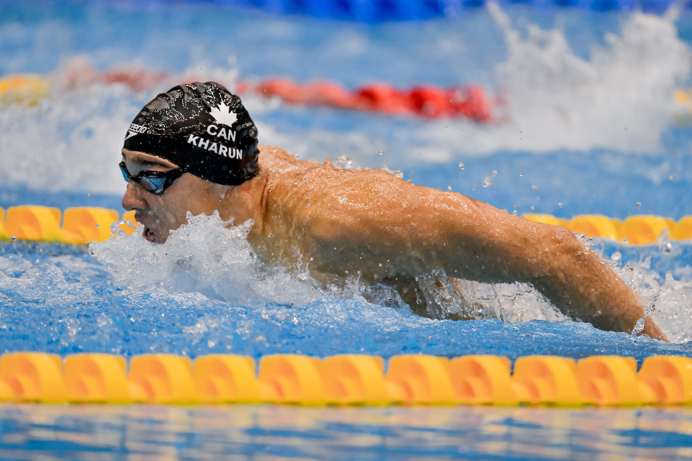 Ilya Kharun of Canada competes in the 200m Butterfly Men Heats during the 20th World Aquatics Championships at the Marine Messe Hall A in Fukuoka (Japan), July 25th, 2023.