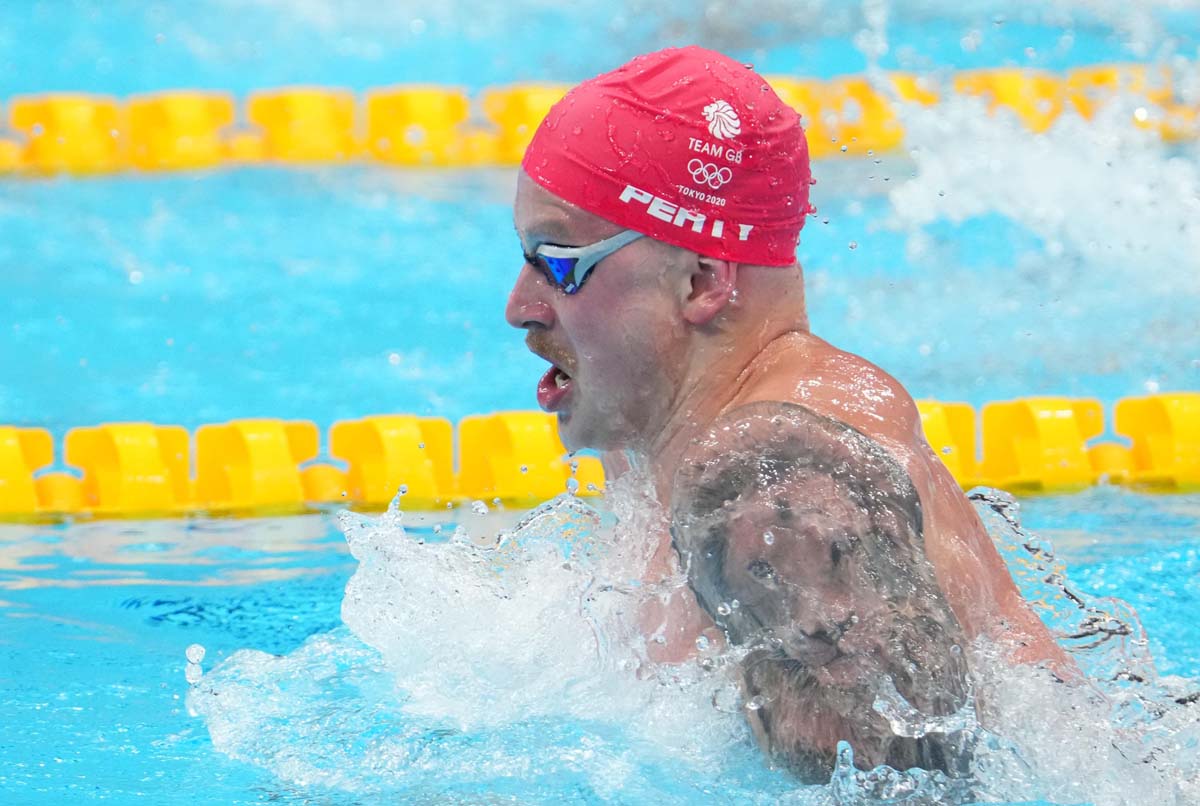 Jul 24, 2021; Tokyo, Japan; Adam Peaty (GBR) during the men's 100m breaststroke heats during the Tokyo 2020 Olympic Summer Games at Tokyo Aquatics Centre. Mandatory Credit: Robert Hanashiro-USA TODAY Network - Olympic Swimming