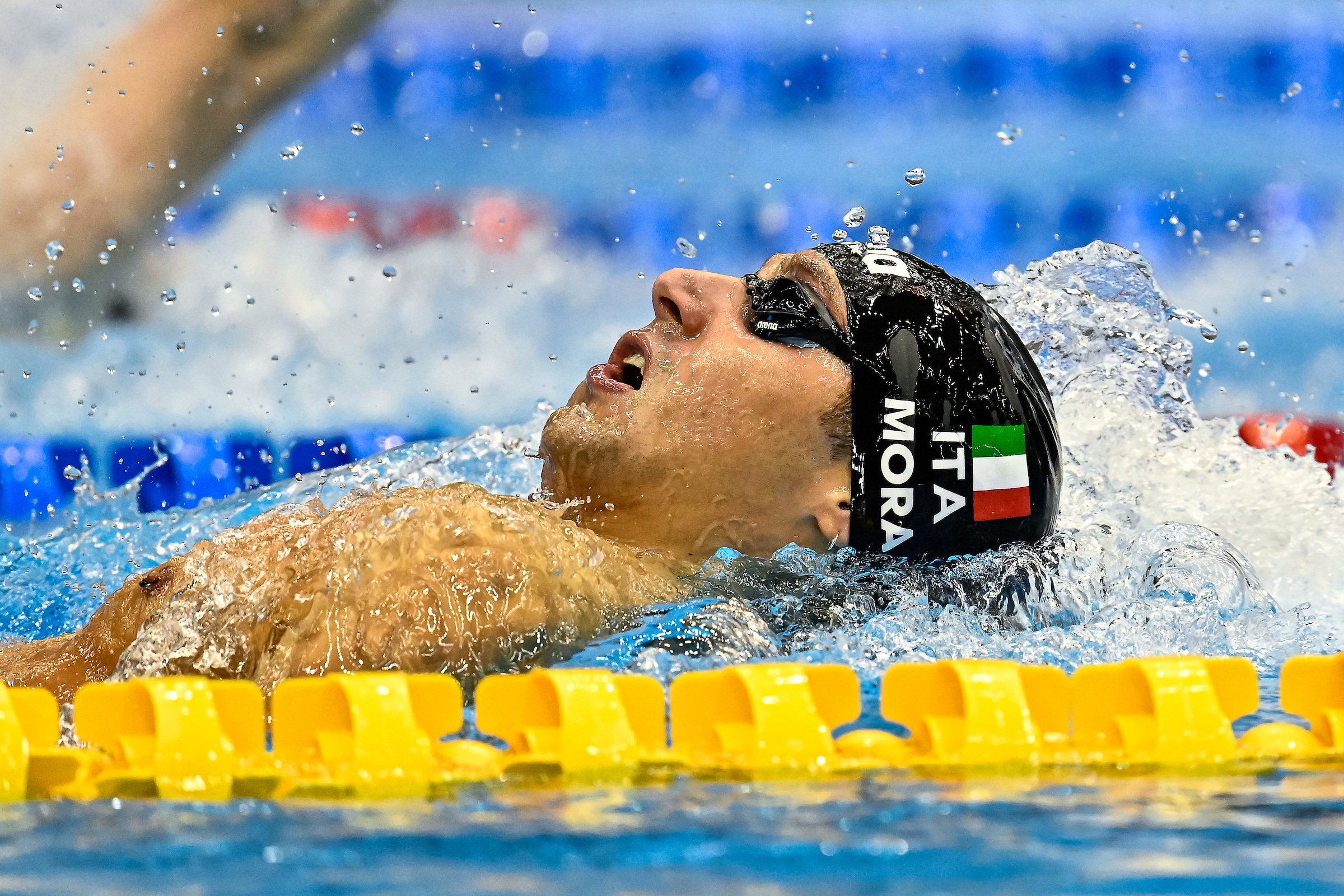 Lorenzo Mora of Italy competes in the 4x100m Medley Mixed Relay Heats during the 20th World Aquatics Championships at the Marine Messe Hall A in Fukuoka (Japan), July 26th, 2023.