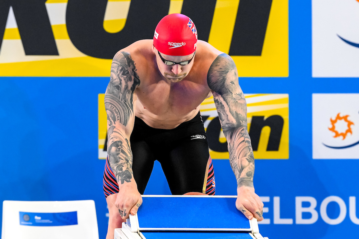 Adam Peaty of Great Britain prepares to compete in the 100m Breaststroke Men Semifinal during the FINA Swimming Short Course World Championships at the Melbourne Sports and Aquatic Centre in Melbourne, Australia, December 14th, 2022. Photo Giorgio Scala / Deepbluemedia / Insidefoto