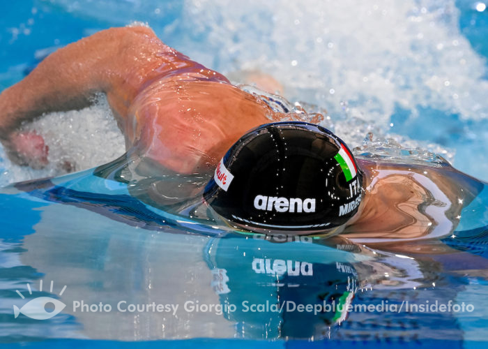 Alessandro Miressi, da Itália, compete na final dos 100m livres masculinos durante o Campeonato Mundial de Natação em Percurso Curto da FINA no Melbourne Sports and Aquatic Centre em Melbourne, Austrália, 15 de dezembro de 2022. Foto Giorgio Scala / Deepbluemedia / Insidefoto