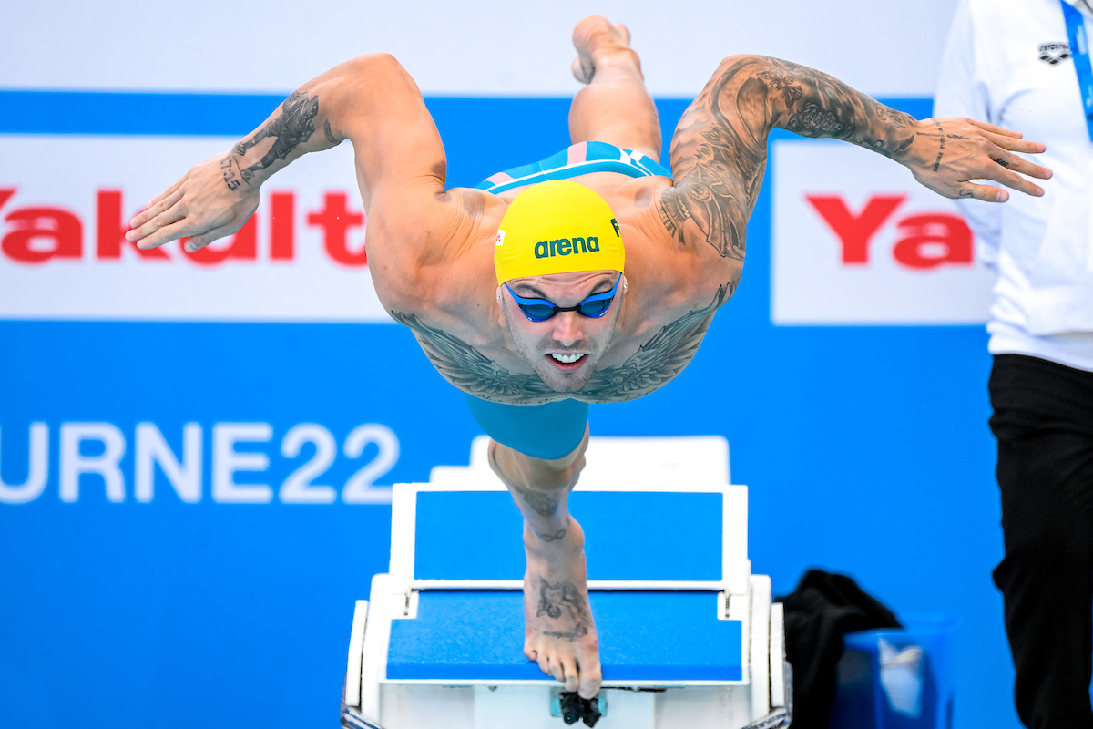 Kyle Chalmers of Australia competes in the 100m Freestyle Men Heats during the FINA Swimming Short Course World Championships at the Melbourne Sports and Aquatic Centre in Melbourne, Australia, December 14th, 2022. Photo Giorgio Scala / Deepbluemedia / Insidefoto