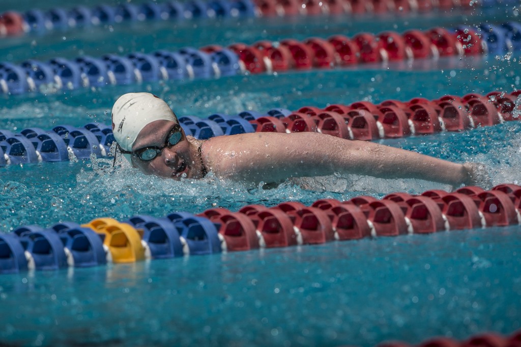 Cammile Adams places second in the 200 butterfly prelims.