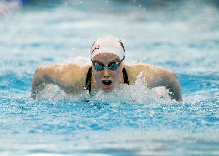 Mar 21, 2015; Greensboro, NC, USA; Hali Flickinger swims 200 butterfly during NCAA Division I Swimming and Diving-Championships at Greensboro Aquatic Center. Mandatory Credit: Evan Pike-USA TODAY Sports
