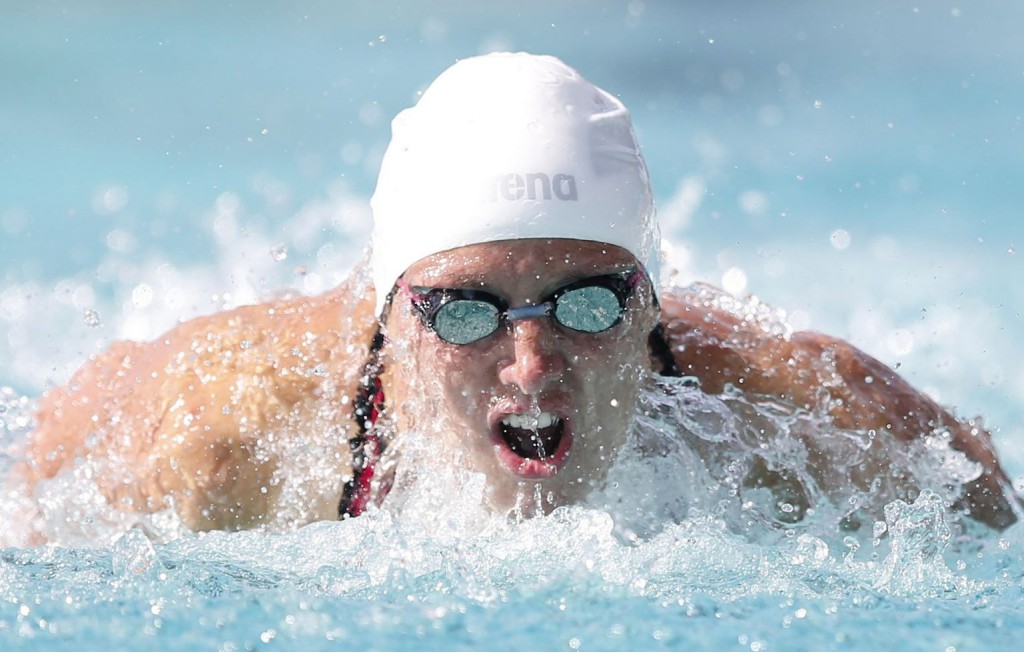 Jun 20, 2015; Santa Clara, CA, USA; Katink Hosszu (HUN) swims the final prelim of the Women 200M Butterfly during the morning session at the George F. Haines International Swim Center in Santa Clara, Calif. Mandatory Credit: Bob Stanton-USA TODAY Sports
