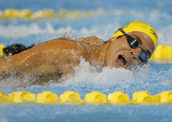 Jul 14, 2015; Toronto, Ontario, CAN; Kaio Almeida of Brazil competes in the men's 200m butterfly swimming preliminaries during the 2015 Pan Am Games at Pan Am Aquatics UTS Centre and Field House. Mandatory Credit: Erich Schlegel-USA TODAY Sports