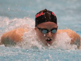 during the Bulldogs' swim meet against Florida at Gabrielsen Natatorium in Athens, Ga., on October 28, 2016. (Photo by Cory A. Cole)