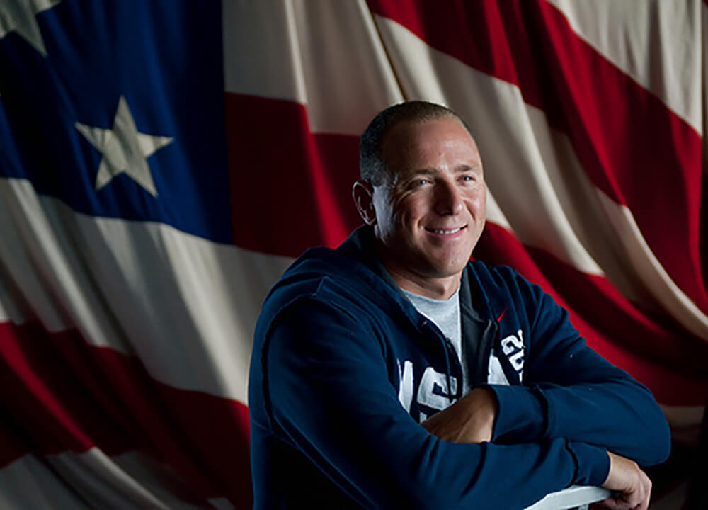 Jason Lezak with American flag