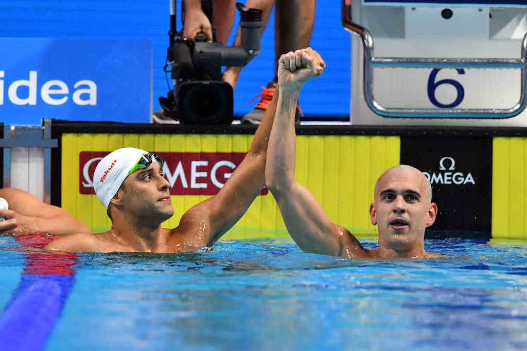 Gian Mattia D'Alberto / lapresse 26-07-2017 Budapest sport 17mi Campionati Mondiali FINA di nuoto nella foto: Chad Le Cos RSA, oro 200 farfalla, Laszlo Cseh HUN Argento Gian Mattia D'Alberto / lapresse 2017-07-26 Budapest 17th FINA World Championships in the photo: Chad Le Clos RSA, gold 200 fly, Laszlo Cseh HUN, silver