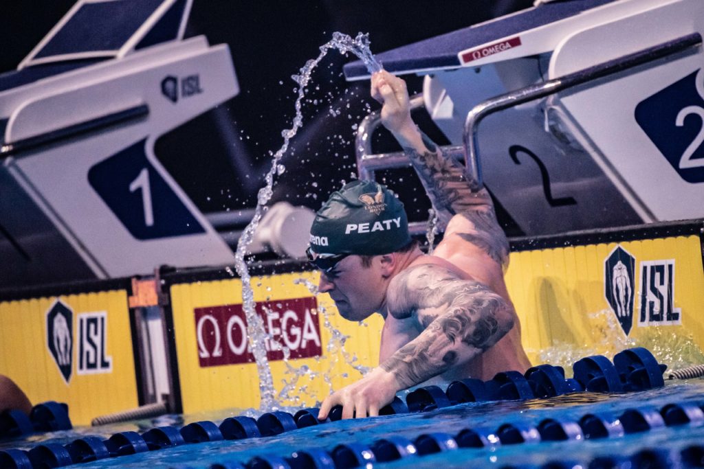 Adam Peaty sets world record 100 breaststroke ISL final Budapest, Hungary (photo: Mike Lewis)