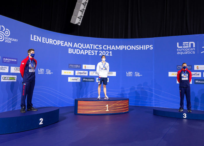 Gold Medal MALYUTIN Martin RUS Silver Medal SCOTT Duncan W GBR Bronze Medal DEAN Thomas GBR 200m Freestyle Men Swimming Budapest - Hungary 21/5/2021 Duna Arena XXXV LEN European Aquatic Championships Photo Giorgio Perottino / Deepbluemedia / Insidefoto