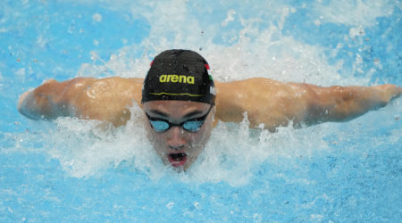 Jul 30, 2021; Tokyo, Japan; Kristof Milak (HUN) in the men's 100m butterfly semifinals during the Tokyo 2020 Olympic Summer Games at Tokyo Aquatics Centre. Mandatory Credit: Rob Schumacher-USA TODAY Sports