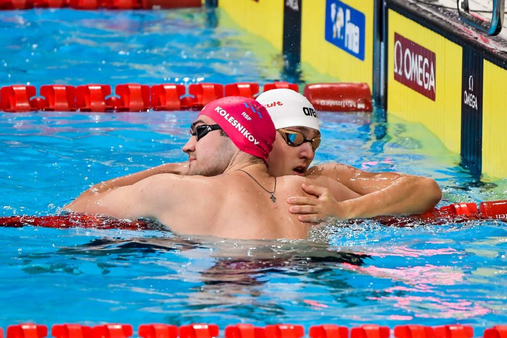 KOLESNIKOV Kliment RUS Gold Medal, SAMUSENKO Pavel RUS 50m Backstroke Men Final Abu Dhabi - United Arab Emirates 19/12/2021 Etihad Arena FINA World Swimming Championships (25m) Photo Andrea Staccioli / Deepbluemedia / Insidefoto