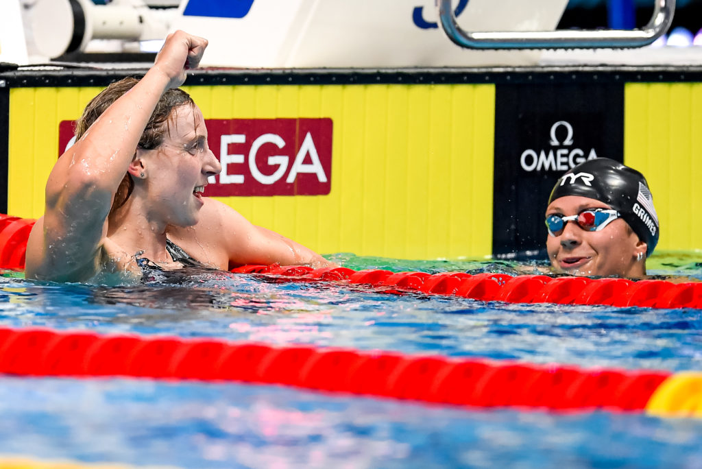 LEDECKY Katie USA celebrating Gold Medal, GRIMES Katie USA Silver Medal 1500m Freestyle Women Final Swimming FINA 19th World Championships Budapest 2022 Budapest, Duna Arena 20/06/22 Photo Andrea Staccioli / Deepbluemedia / Insidefoto