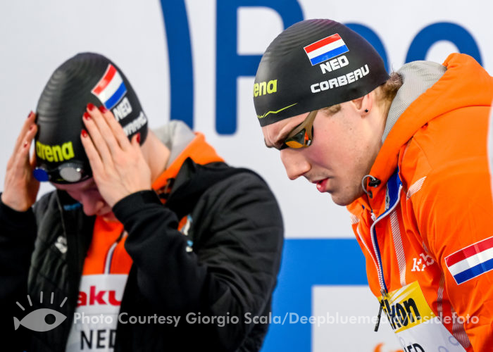 Caspar Corbeau of The Netherlands prepares to compete in the 4x50m Medley Relay Mixed Final during the FINA Swimming Short Course World Championships at the Melbourne Sports and Aquatic Centre in Melbourne, Australia, December 14th, 2022. Photo Giorgio Scala / Deepbluemedia / Insidefoto