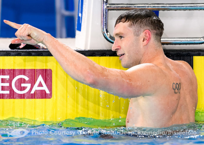 Ryan Murphy United States of America celebrates after winning the gold medal in the 100m Backstroke Men Final during the FINA Swimming Short Course World Championships at the Melbourne Sports and Aquatic Centre in Melbourne, Australia, December 14th, 2022. Photo Giorgio Scala / Deepbluemedia / Insidefoto
