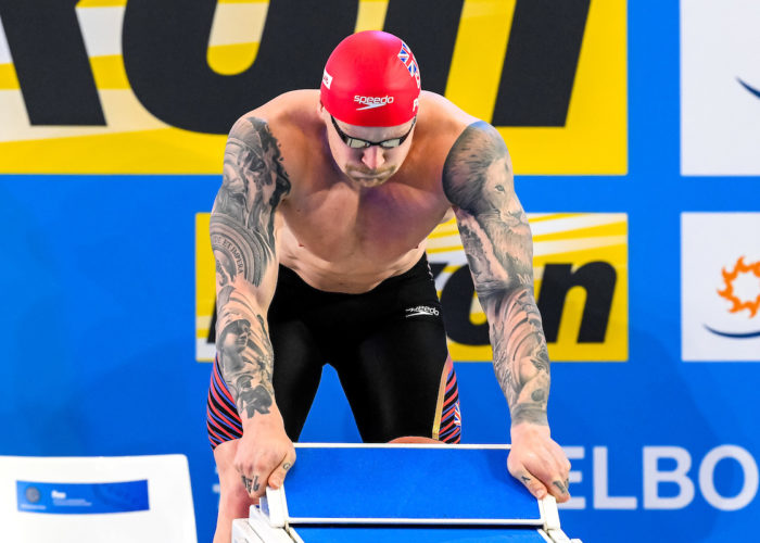 Adam Peaty of Great Britain prepares to compete in the 100m Breaststroke Men Semifinal during the FINA Swimming Short Course World Championships at the Melbourne Sports and Aquatic Centre in Melbourne, Australia, December 14th, 2022. Photo Giorgio Scala / Deepbluemedia / Insidefoto