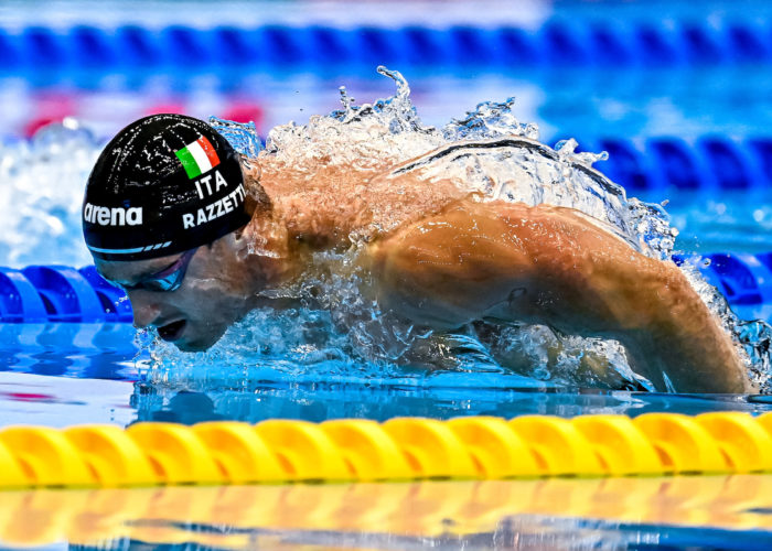 Alberto Razzetti of Italy competes in the 200m Butterfly Men Semifinal during the 20th World Aquatics Championships at the Marine Messe Hall A in Fukuoka (Japan), July 25th, 2023.