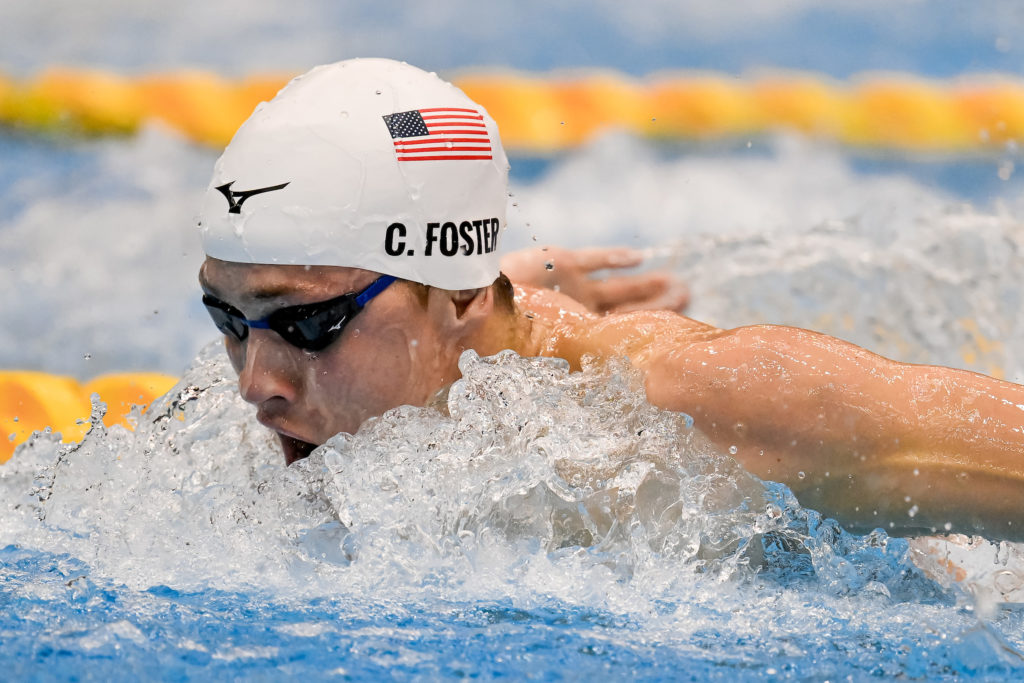 Carson Foster of United States of America competes in the 200m Butterfly Men Heats during the 20th World Aquatics Championships at the Marine Messe Hall A in Fukuoka (Japan), July 25th, 2023.