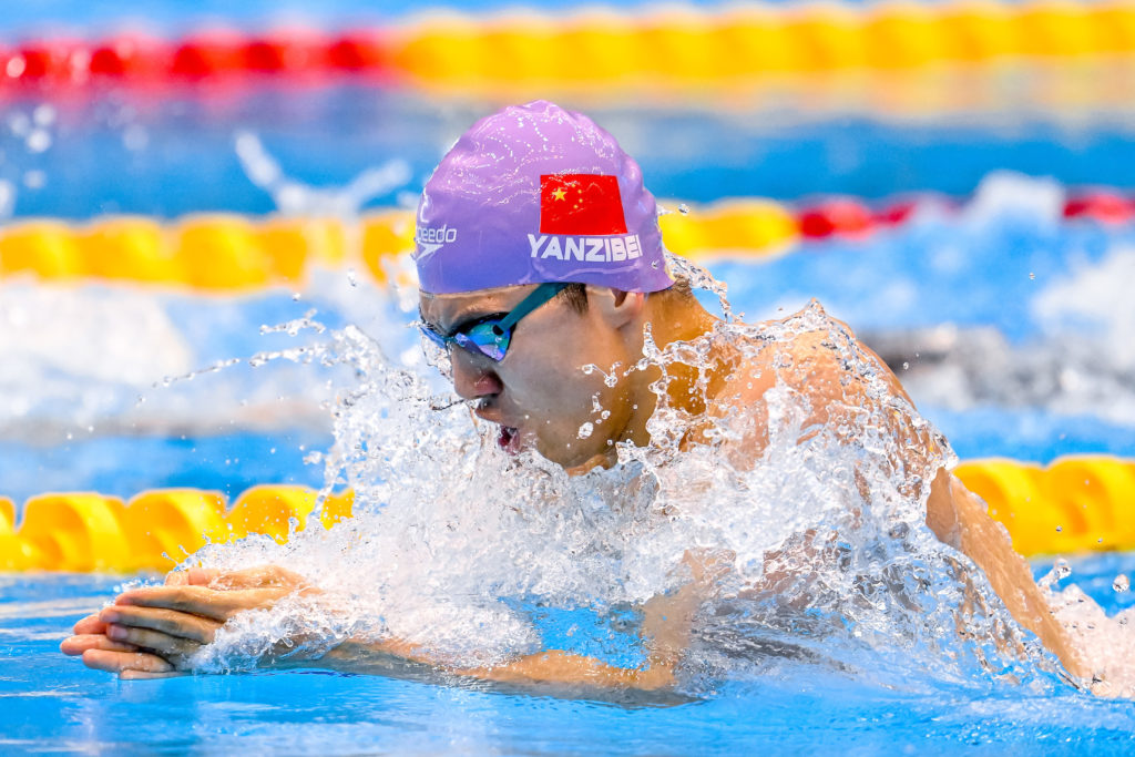 Yan Zibei Yan of China competes in the 4x100m Medley Mixed Relay Heats during the 20th World Aquatics Championships at the Marine Messe Hall A in Fukuoka (Japan), July 26th, 2023.