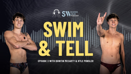 NC State swimmers Quintin McCarty and Kyle Ponsler on cover of Swim & Tell Podcast